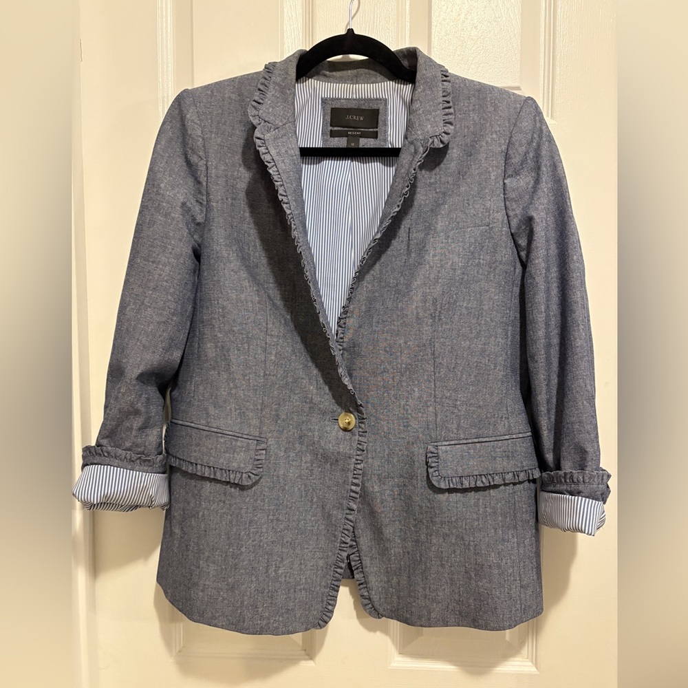 J Crew Women’s Regent Chambray Blazer Jacket Size 12 EUC Blue